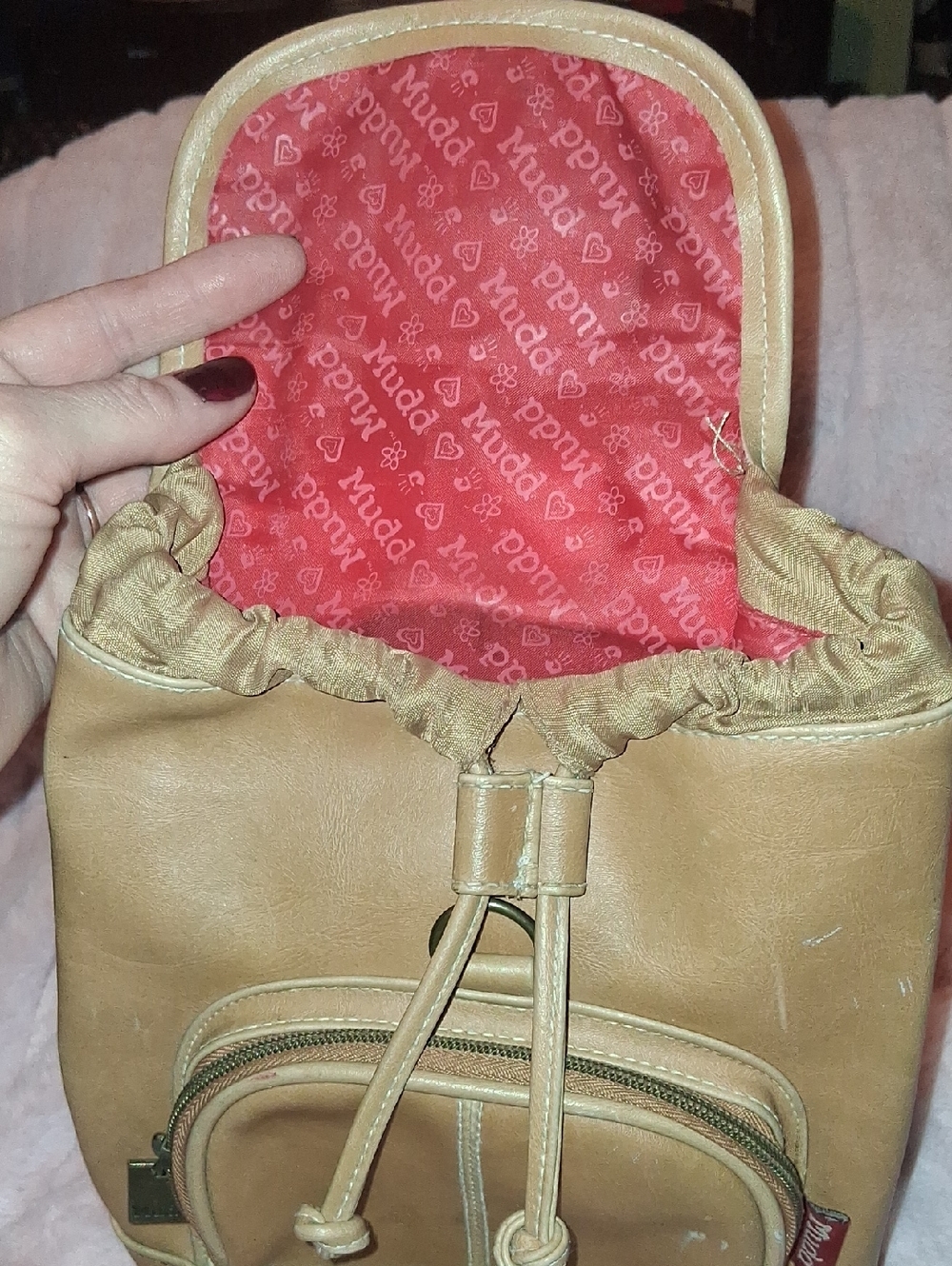 Mudd Light Tan Faux Leather Drawstring Mini Backpack - Picture 8 of 10